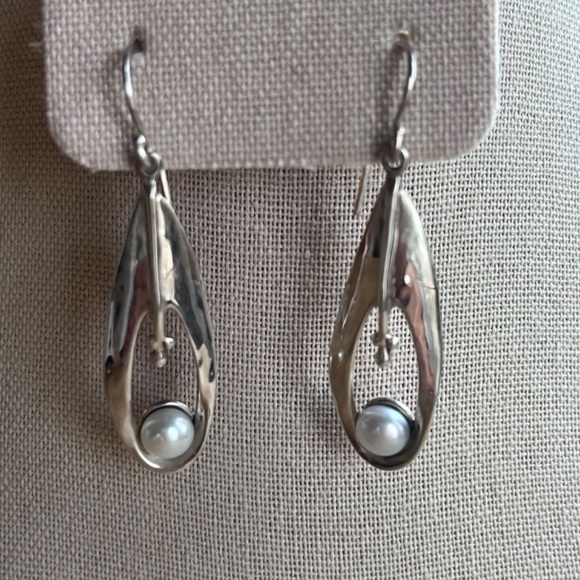Vintage HG Isreal 925 Hagit Gorali sterling and pearl drop earrings - modernist - Picture 5 of 7